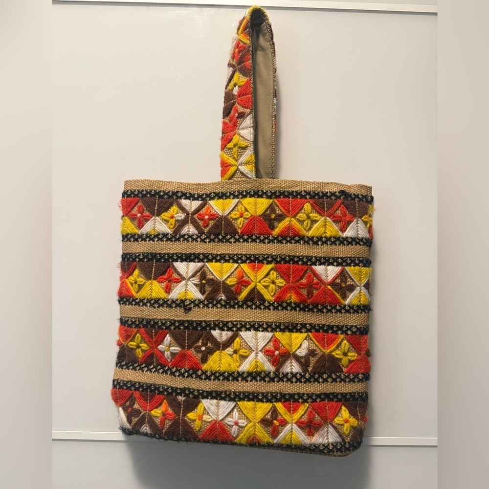 Unique 70’s Style Embroidered Tote Bag